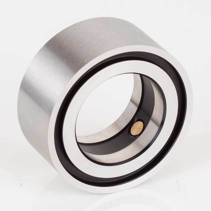Steel cutting boss anvil with black seal rings, studio packshot